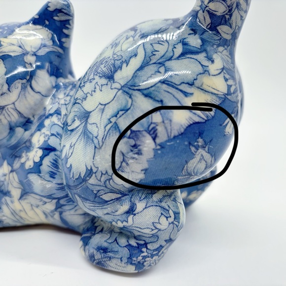 Joan Baker Porcelain Patchwork Vintage Decoupage Blue Floral Ceramic Cat Figure - Picture 13 of 13